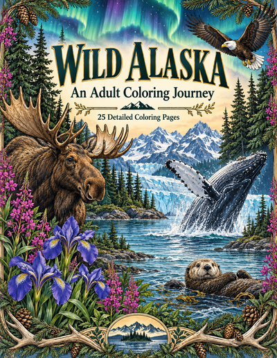 Wild Alaska: An Adult Coloring Journey digital coloring book cover